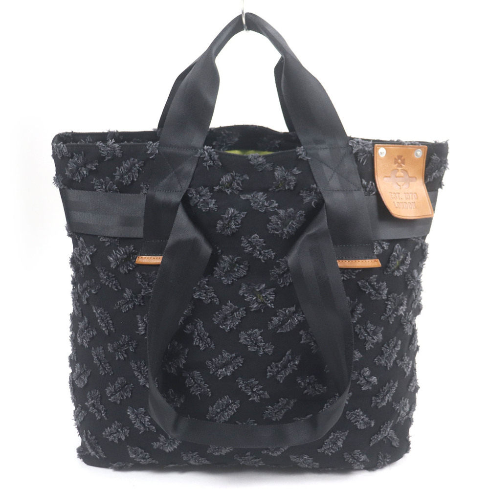 Vivienne Westwood large canvas tote bag/handbag with leather patch, black, ma...